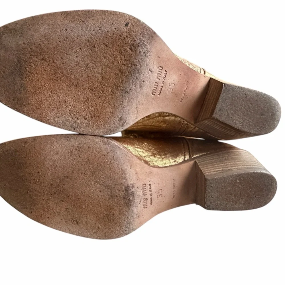 RARE Miu Miu Vintage Gold Metallic Leather Boots Sz 35 Cowboy Festival Boho - Picture 10 of 16